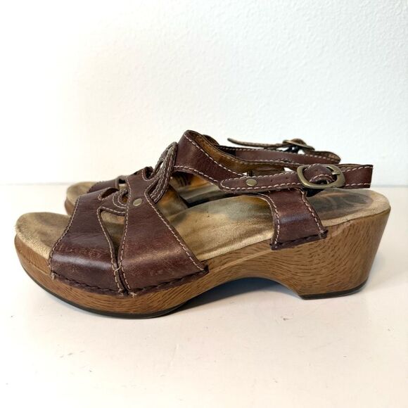 Dansko Platform Clog Chunky Brown Leather Sandals Size 39 - Picture 1 of 10